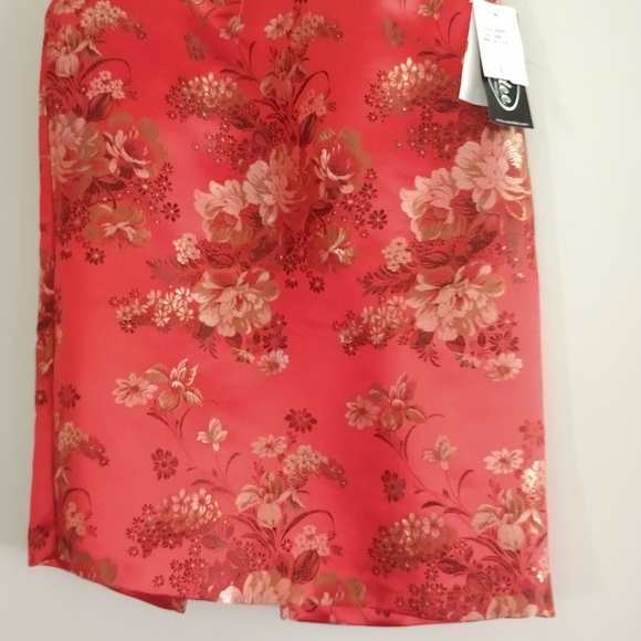 VINTAGE Red And Gold Floral Pencil Skirt Size 3 - Picture 3 of 6